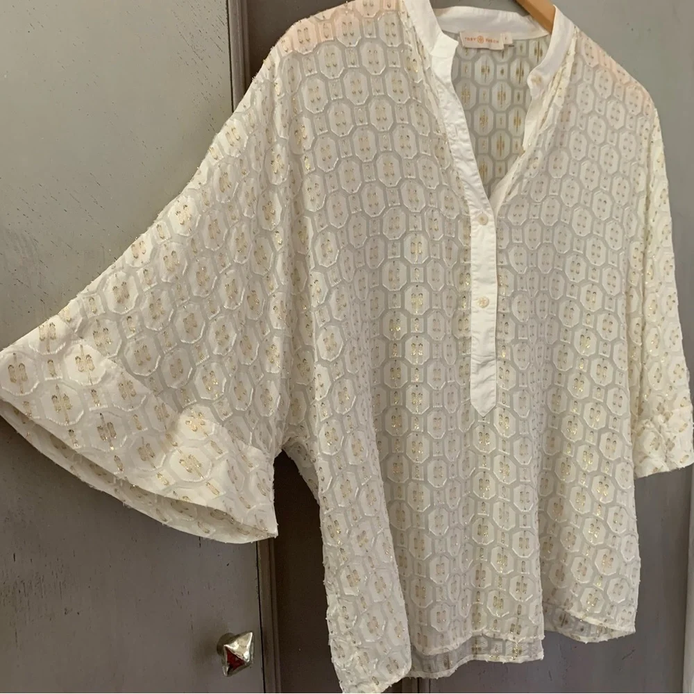 Tory Burch Tessa Metallic Detailed Top Blouse